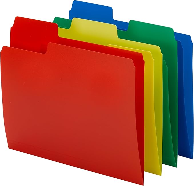 Smead Poly File Folders, SuperTab, 1/3-Cut Tabs, File Folders Letter Size, Assorted Primary Colors, Office Supplies, School Supplies, 24 Count (10516)
