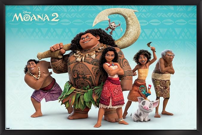 Disney Moana 2 - Group Wall Poster, 22.4L" x 14.7W", Black Framed Version