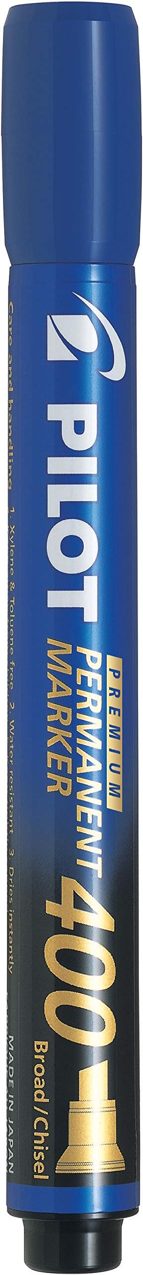 PILOT Premium 400 Permanent Markers, Broad Point Chisel Tip, Blue Ink, Box of 12 (SA4-BLU)