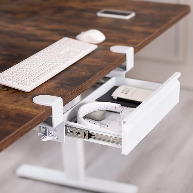 VIVO 16 inch Clamp-On Sliding Pull-Out Drawer Without Shell for Office Desk, Storage Organizer for Sit Stand Workstation, White, DESK-AC03C-W