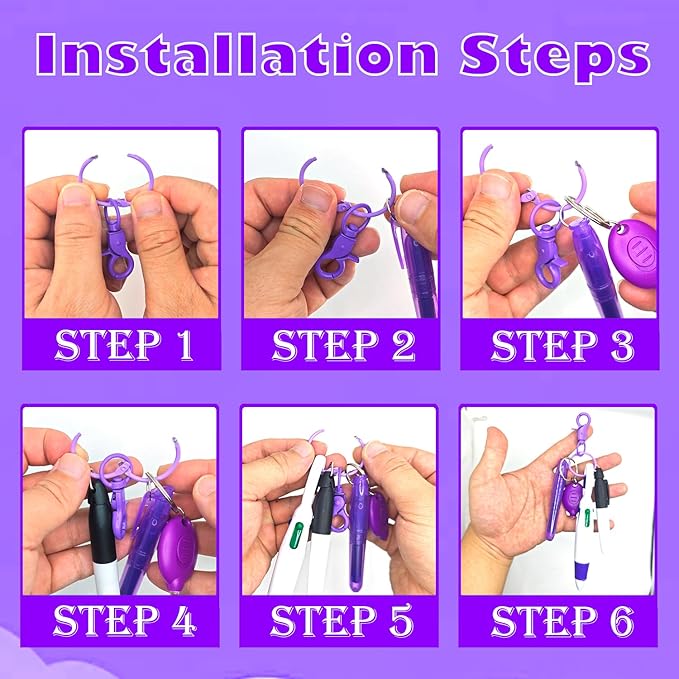 Nurse Pen Set, Badge Reel Pen Include Highlighter, Permanent Marker, LED Keychain Flashlight, Ballpoint Pen, and Nursing Keychain Clip (Purple)