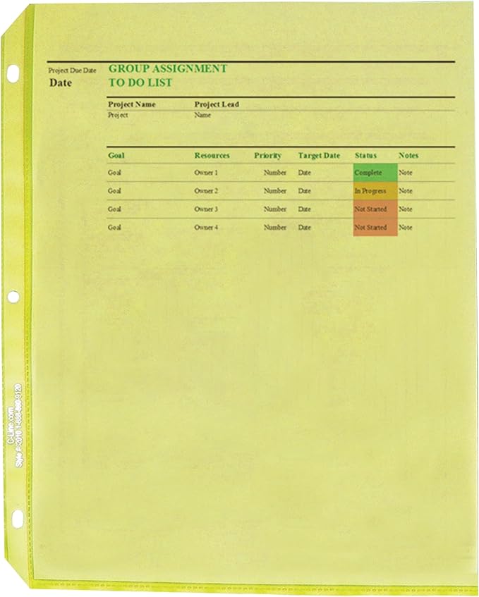 C-Line 62010 Colored Polypropylene Sheet Protector, Assorted Colors, 2", 11 x 8 1/2 (Box of 50)