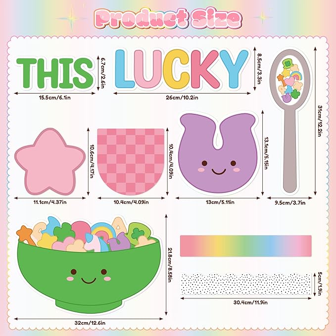 St. Patrick's Day Bulletin Board - 118pcs Lucky Charms Cutout with Banner Decor Set, Shamrock Rainbow Clover Chalkboard Classroom Wall School Accents Ideas Kits for Irish Day Party Supplies