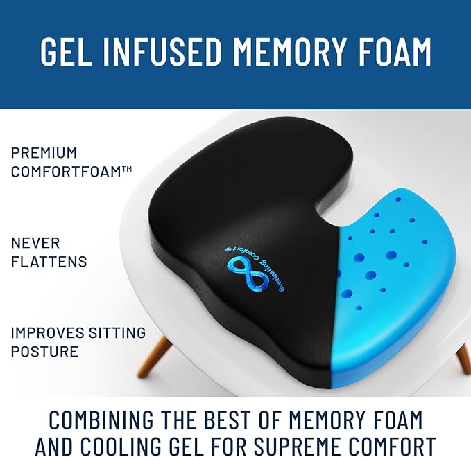 Everlasting Comfort Seat and Back Cushion with Foot Rest Bundle – Memory Foam Support for Tailbone, Sciatica, and Posture Relief in Office, Gaming, or Home Use