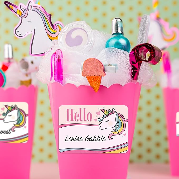Avery Premium Rainbow Unicorn Name Tags, No Lift No Curl, 80 Handwriteable Name Stickers