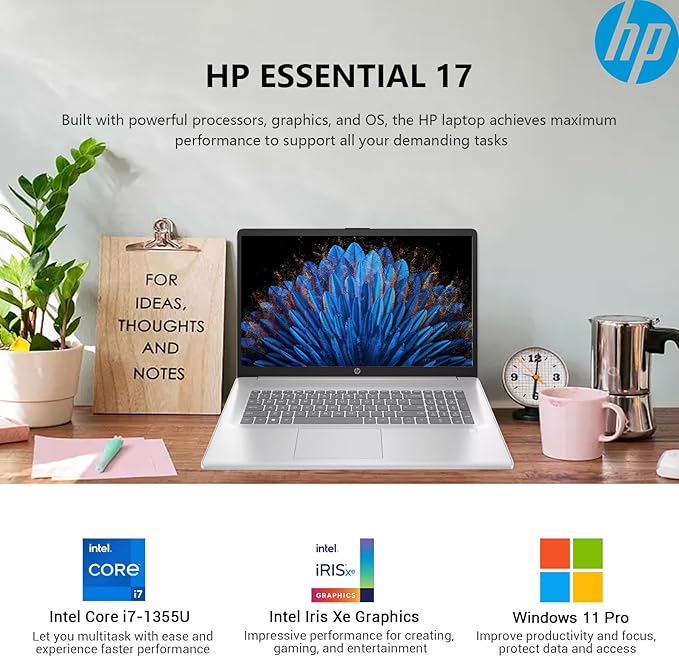 HP 17 Touchscreen Laptop Computer, 17.3” HD+ Touch Screen Laptop Notebook PC, Intel 10-Core i7, 36GB RAM 2TB SSD, Windows 11 Pro, 10 Key Backlit Keyboard, Fingerprint Reader, Wi-Fi 6