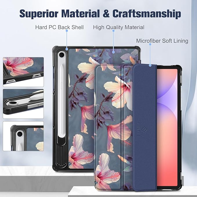 Fintie Slim Case for Samsung Galaxy Tab S10 Lite/ S10 FE/ S9 FE 5G 10.9 Inch/Tab S9 11 Inch with S Pen Holder, Ultra Thin Lightweight Tri-Fold Stand Cover with Auto Wake/Sleep, Blooming Hibiscus