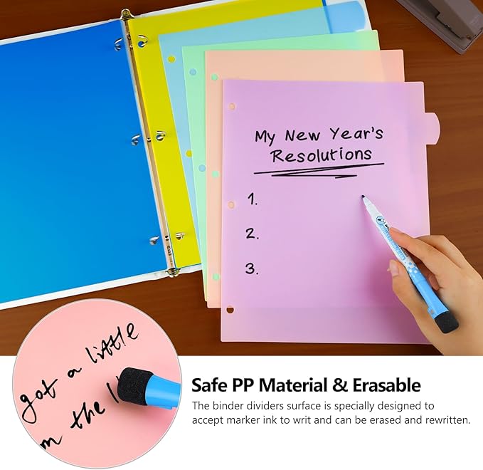 HABGP 24Pcs/3 Set 3 Ring Binder Dividers with Tabs, 8 Color Tab Divders for 3 Ring Binder, Plastic Pastel Page Folder Dividers Sheet Protectors, Three Ring Binder Index Dividers for Notebook