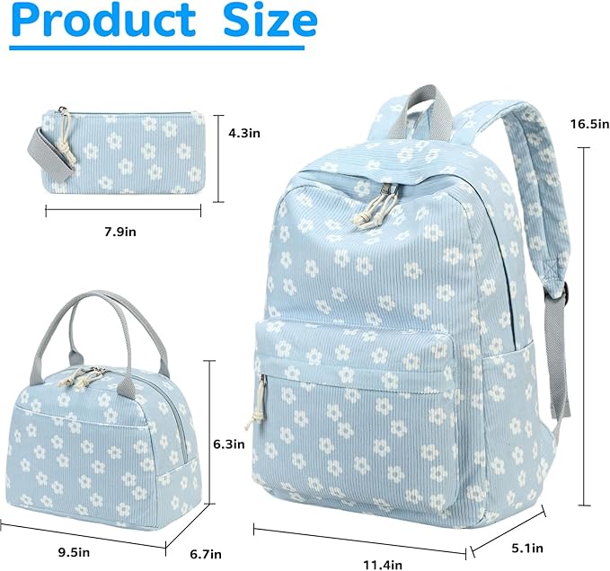 Bluboon School Backpack Set Girls Womens Laptop Bookbag Casual Daypack Fits 15 inch Laptop with Lunch Tote Bag and Pencil Bag