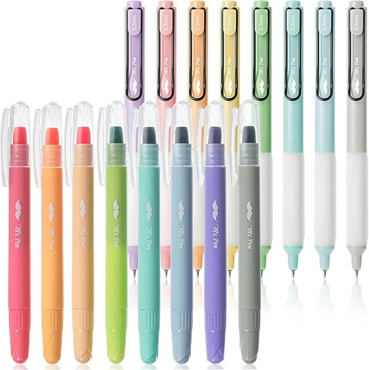Mr. Pen- Bible Highlighters and Pens, 16 Pack, Gel Highlighters, Bible Highlighter No Bleed, Black Retractable Gel Pens
