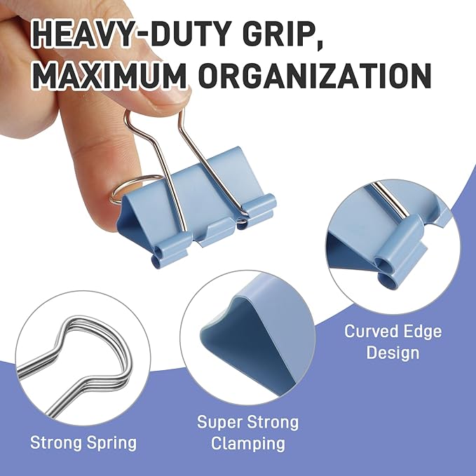 60PCS Colored Binder Clips Assorted Sizes, 4 Sizes Assortment-Includes Large, Medium, Small, Mini Metal Clips (1.26", 1.1", 0.75", 0.6"), Heavy-Duty Metal Paper Clamps for Office & School Supplies