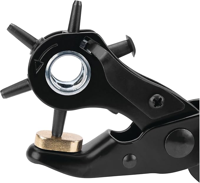 Performance Tool W7554 Double Hinged Hole Punch Tool with 6 Punch Sizes and Adjustable Tension for Belts, Upholstery, and More