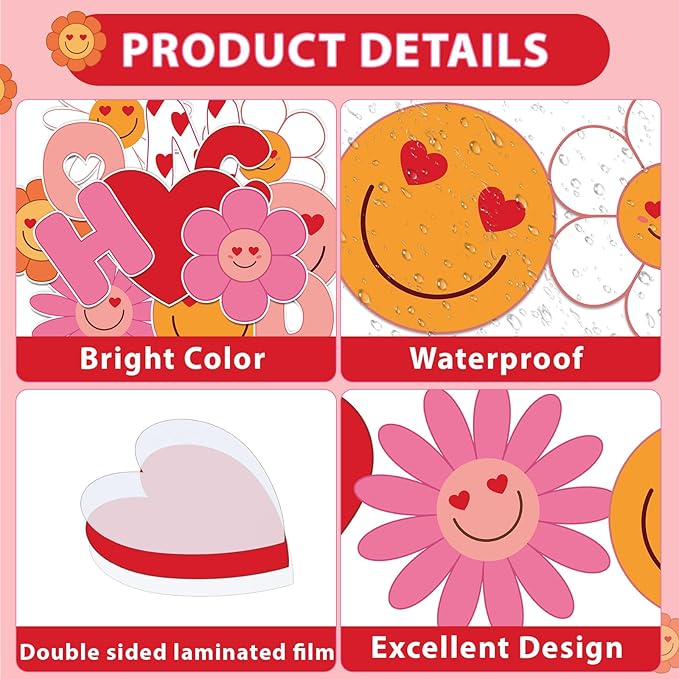 Valentine's Day Kindness Classroom Bulletin Board Decoration Set Heart Smile Face Cutouts with Borders for Valentine's Day Nursery Chalkboard Wall Decor