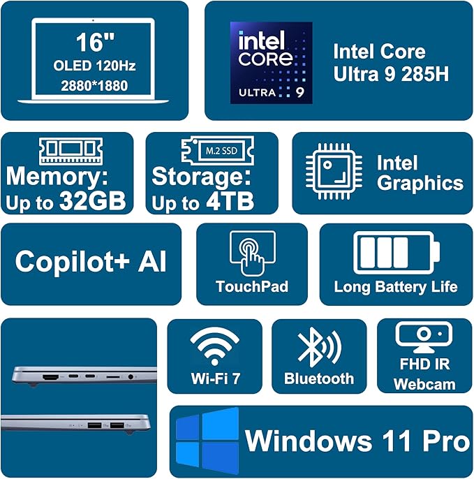 ASUS Vivobook S16 AI PC Laptop 16" 2.8k OLED 120Hz (600nits HDR, 100% DCI-P3) Intel 16-core Ultra 9 285H 32GB DDR5 2TB SSD Backlit For Creator Business Professional Work Win11Pro ICP Hub w/Copilot+ AI