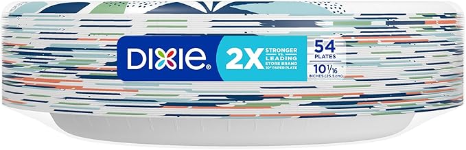Dixie Large Paper Plates, 10 Inch, 54 Count, 2X Stronger*, Microwave-Safe, Soak-Proof, Cut Resistant, Disposable Plates For Everyday Breakfast, Lunch, & Dinner Meals