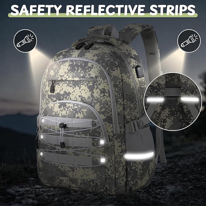 School Backpacks for Boys - 4pcs Camo Boys Backpacks with Lunch Box Set for Kids Teens Elementary Middle School, 18″ Large Capacity Students Bookbag, Perfect for Travel