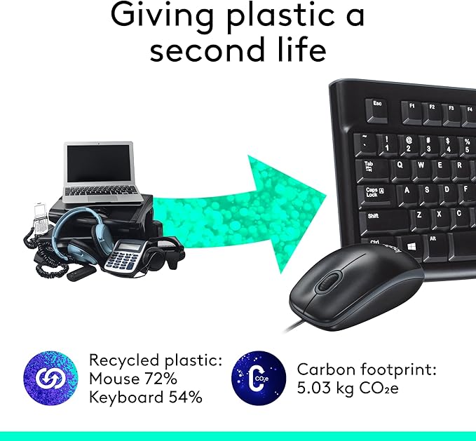 Logitech MK120 Wired Keyboard and Mouse Combo for Windows, Optical Wired Mouse, Full-Size Keyboard, USB Plug-and-Play, Compatible with PC, Laptop - Black