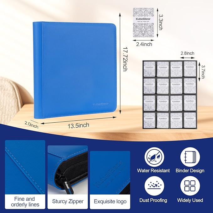 Card Binder – 1024 Capacity, Zippered Trading Card Holder for MTG, Sports & Collectible Cards – Acid-Free, Durable & Travel-Friendly Storage (Blue dots, 16 Pocket)