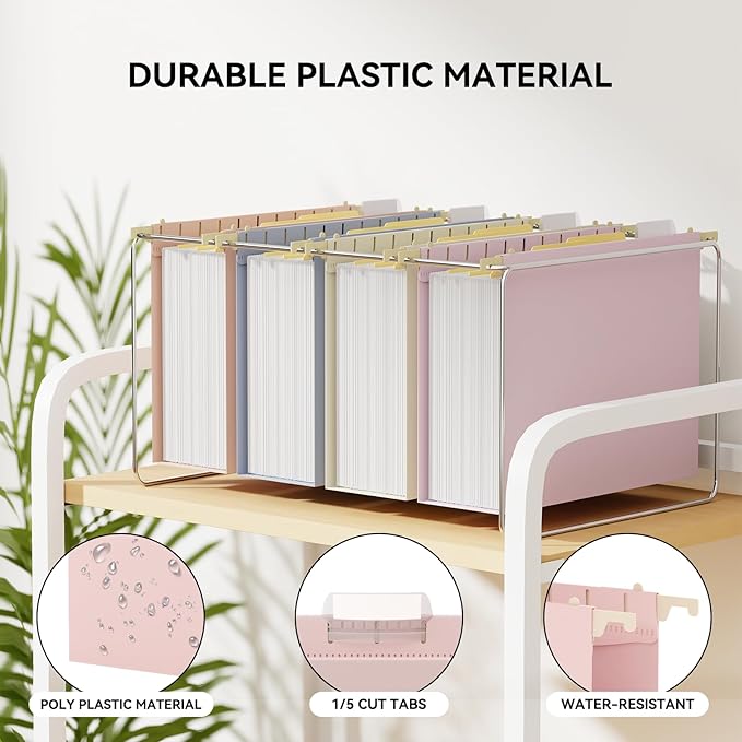 Ansook Letter Size Hanging File Folders Extra Capacity,3" Expansion Plastic Hang Folders for Filing Cabinet,Assorted Colors,12 Pack File Folders Hanging with Tabs,Office School Hanging File Organizer
