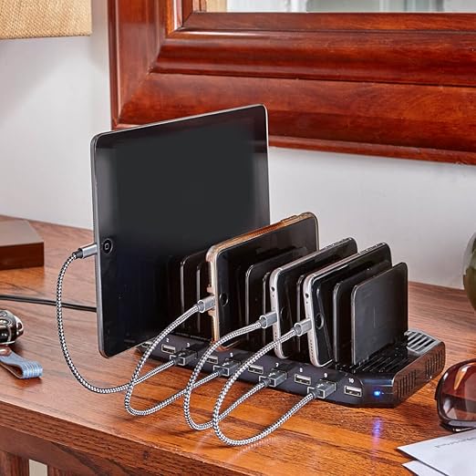 Eaton Tripp Lite Series USB Charging Station for Multiple Devices, 10-Port Portable Multi USB Device Dock with Storage Slots for Phone Apple iPhone Tablet iPad & Laptops, 2.4A Per Port (U280-010-ST)