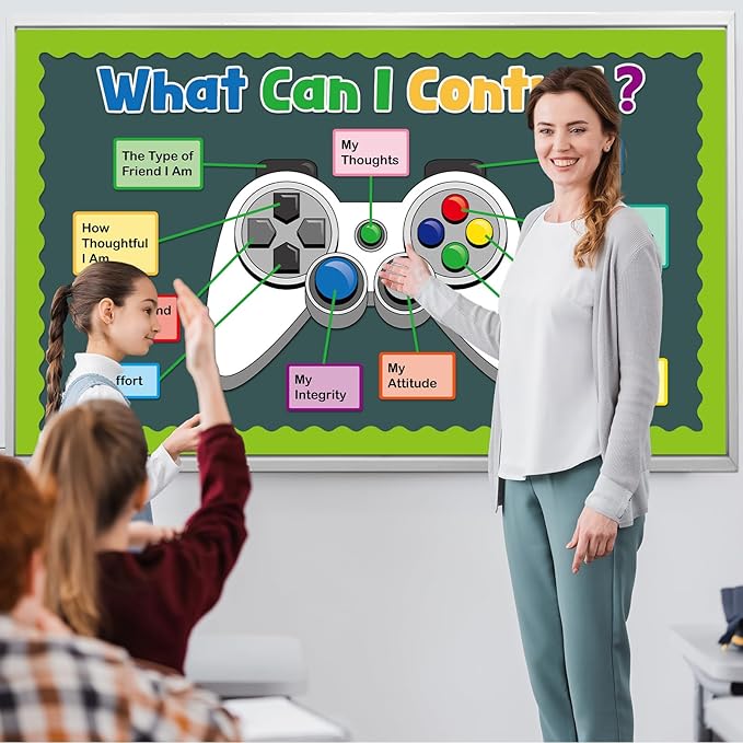 Growth Mindset Video Game Theme Bulletin Board Set Things I Can Control Positive Back to School Bulletin Decor for Classroom Mental Health Inspirational Gamer Cutouts for School Chalkboard Wall Decor