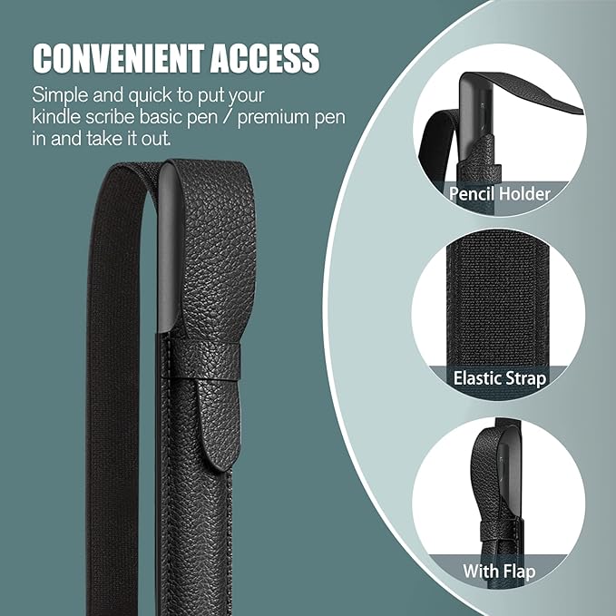 Fintie Pencil Holder for Kindle Scribe Pen, PU Leather Stylus Pouch Sleeve Portable Elastic Case Cover for Kindle Scribe Basic/Premium Pen, Black