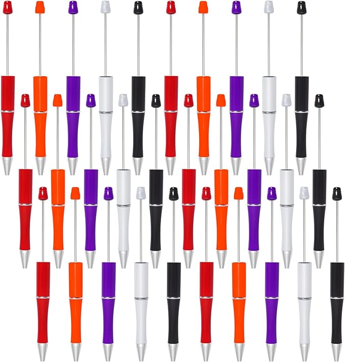 jiebor 30Pcs Halloween Beadable Pens Plastic Bead Ballpoint DIY Cute Cool Pens Black Ink for Women Men Bridal Graduation Gift Office Supplies