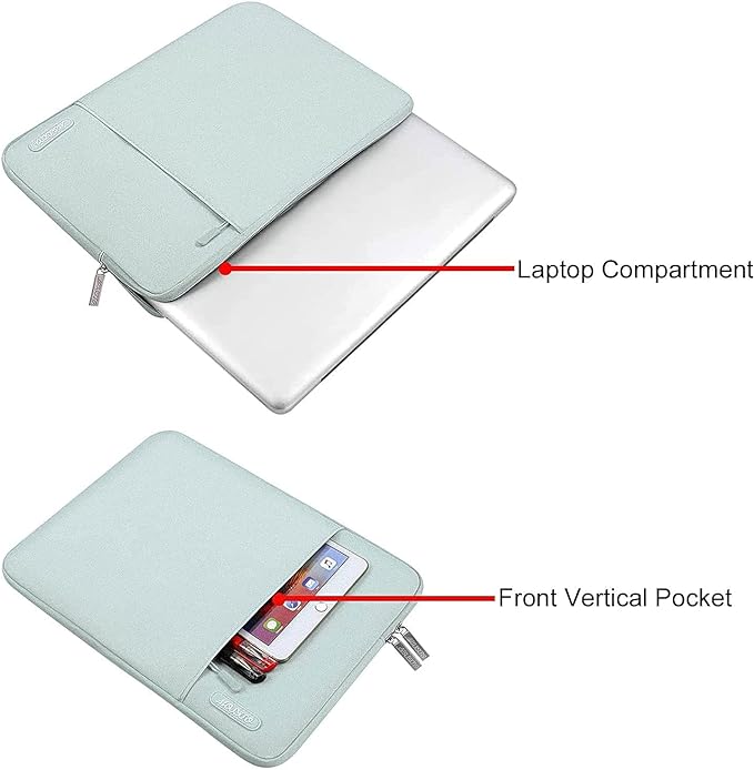 MOSISO Laptop Case 15 inch, 15 inch Laptop Sleeve Compatible with MacBook Air 15 M4 A3241 M3 A3114 M2 A2941 2025 2024 2023,Dell XPS 15,Polyester Vertical Computer Sleeve Bag with Pocket, Mint Green