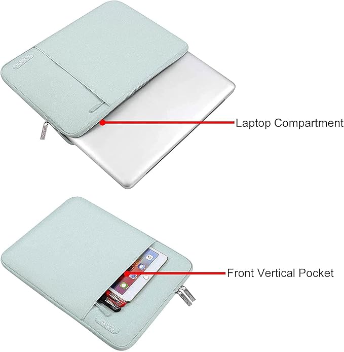 MOSISO Laptop Case 16 inch, 15-15.6 inch Laptop Sleeve Compatible with MacBook Pro 16 M4 M3 M2 M1, HP Acer Dell Lenovo ASUS Notebook, Polyester Vertical Computer Sleeve Bag with Pocket, Mint Green