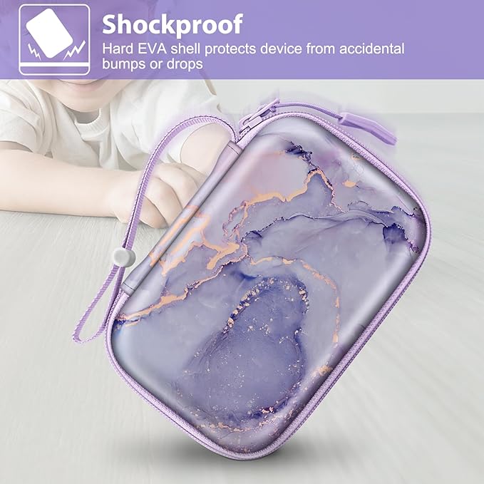 FINTIE Label Maker Case Compatible with Phomemo D30 D35, NELKO P21, SUPVAN E10, NIIMBOT D11 D110, JADENS D110, ORGSTA S001 - Portable Shockproof Hard Shell Label Printer Carrying Cover (Lilac Marble)