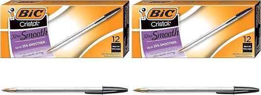 BIC Cristal Xtra Smooth Black Ballpoint Pens, Medium Point (1.0mm), 12-Count, Extra Smooth and Reliable Ballpoint Pens (Pack of 2)
