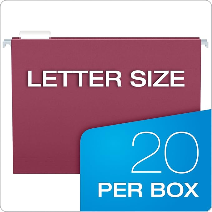 EarthWise by Pendaflex 100% Recycled Hanging Folders, Letter Size, 1/5 Cut, Assorted Colors, 20 per Box (35117)