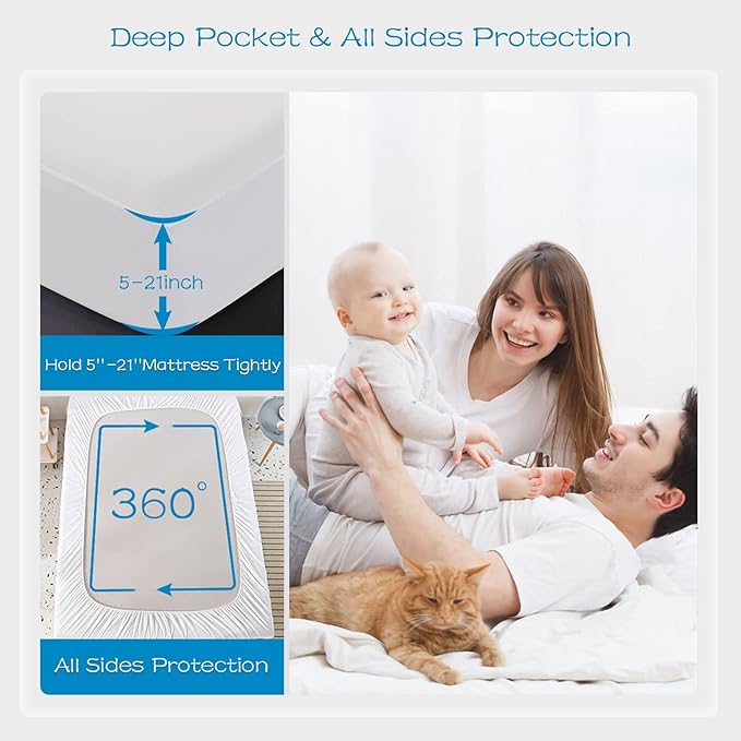 GRT 2 Pack 100% Waterproof Mattress Protector Cal King Size, Breathable & Noiseless Waterproof Mattress Cover Fitted Deep Pocket from 5" to 21", Smooth Washable Cal King Bed Protector - Vinyl Free