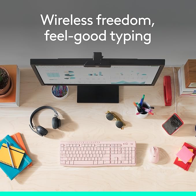 Logitech MK270 Wireless Keyboard and Mouse Combo for Windows, 2.4 GHz, 8 Multimedia Keys, PC, Laptop, Wireless Keyboard Compact Mouse Combo - Rose (Renewed)