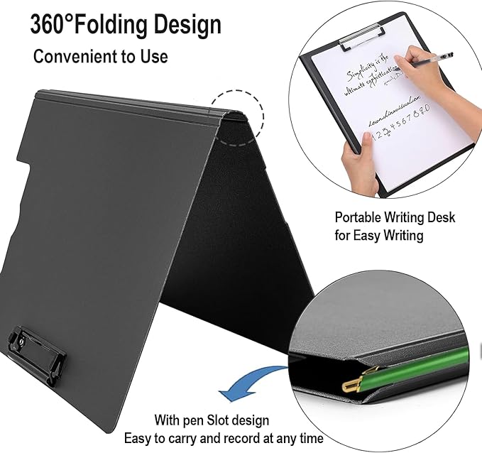 Clipboard Folder, A4 Foldable Clipboards, Office Clipboard Folder with Double Clips Metal Clip, 360 Degree Foldable Storage Clipboards for Office, School or Medical Field, Pink