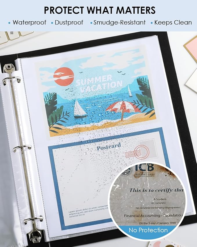 KTRIO 50 Pack Sheet Protectors for 3 Ring Binder, Non Glare Clear Page Protector, Plastic Document Sleeves Fits Standard 8.5 x 11 Paper, Top Loading, Acid Free