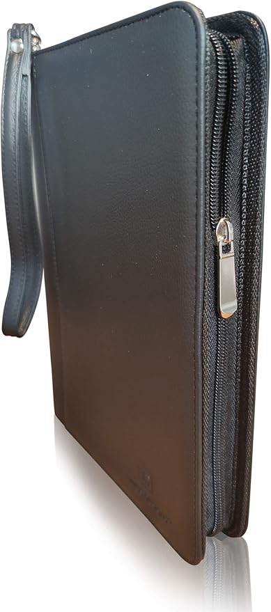 Customized Junior Zippered Leather Padfolio - Name/Logo Printed on Matt Black PU Leather Portfolio Binder & Organizer Folder with 8 Inch Tablet Sleeve & with Junior Legal Notepad