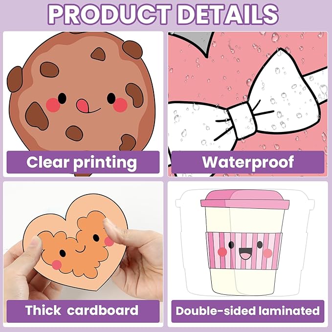 Valentine's Day Bulletin Board Decoration Valentines Coffee Mug Bulletin Board Set Valentine’s Day Kindness Cookie Paper Cutouts Motivational Classroom for School Home Wall Party Decor Supplies