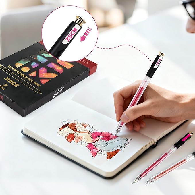 Retractable Juicy Gel Pens, 7 Colors Large Capacity Vibrant Juicy Gel Ink Pens for Adult Coloring, 1.0 mm Fine Point Smooth Writing Color Pen for Fruit Art Note Taking Aesthetic Art Supplies