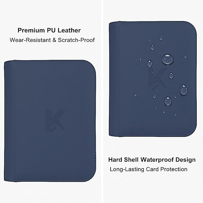 336 Card Binder, 4-Pocket Zipper Binder for Trading Cards, Side Loading Water-Resistant Album for MTG, TCG & Sports Cards (Navy Blue)