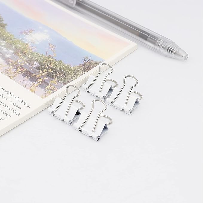 Mini Binder Clips, Paper Clip, Small Paper Clamps 15mm (5/8 inch), 100 Pack Micro Size Office Clips for Home School and Business (White)