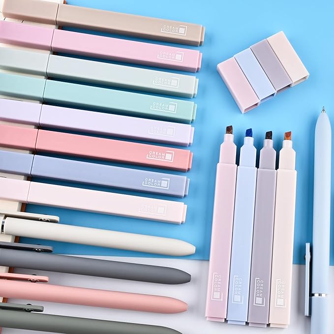 12 Pastel No Bleed Bible Highlighters and 5 Black Pens Set, Cute Aesthetic Assorted Colors Markers for Bible Studying Journaling Office School Supplies, Quick Dry