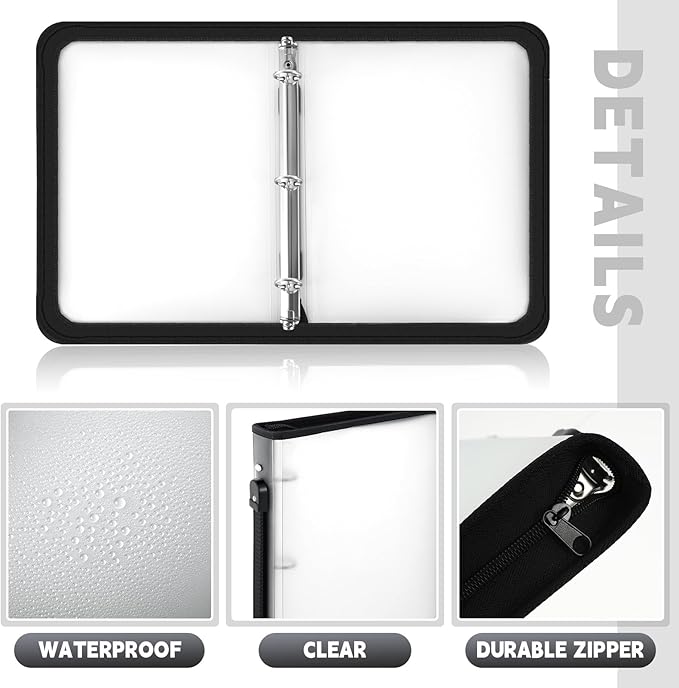 Teling 4 Pcs 2 Inch Clear Zipper Binder with 3 Ring Zipper Binder, Refillable Plastic Clear File Organizer Planner for Projects, Assignments, Memos, School Work, 13.2 x 11 Inch