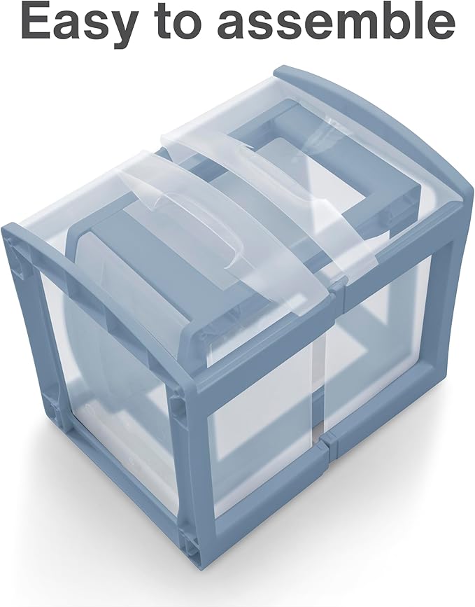 Sterilite 3 Drawer Storage Cart, Plastic Rolling Cart with Wheels Organize Clothes in Bedroom Closet, Easy Assembly, Blue with Clear Drawers, 2-Pack