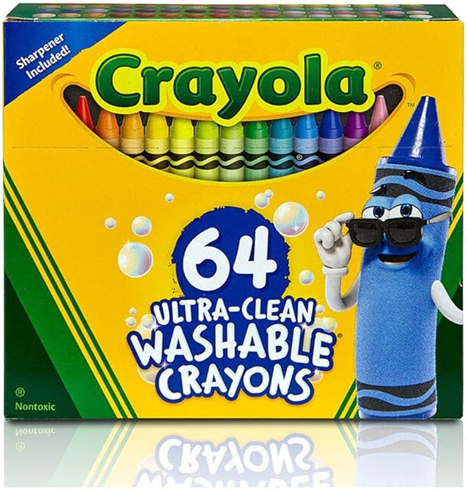 Crayola Ultra Clean Washable Crayons, Built in Sharpener, 64 Count, Kids at Home Activities