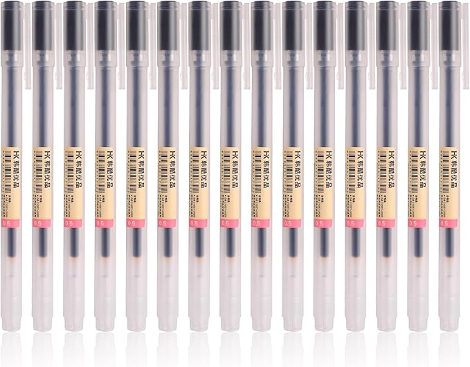 15 Pack Black Ink Gel Pens, 0.5 mm Fine Point Pen No Bleed Through, Japanese Style Smooth Writing Fine Tip Pens for Journal Planners, Note Taking, School Office Supplies