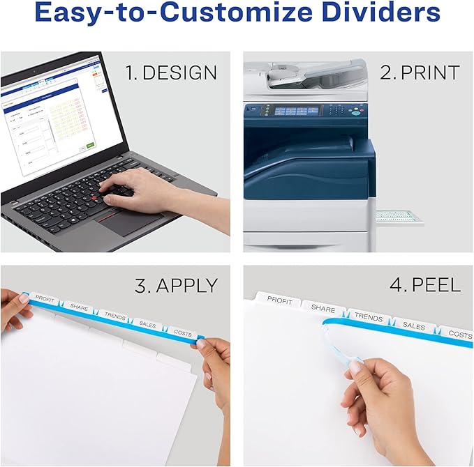 Avery 5-Tab Binder Dividers, Easy Peel Clear Labels for Copiers, Index Maker, White Tabs, 5 Sets (11421)