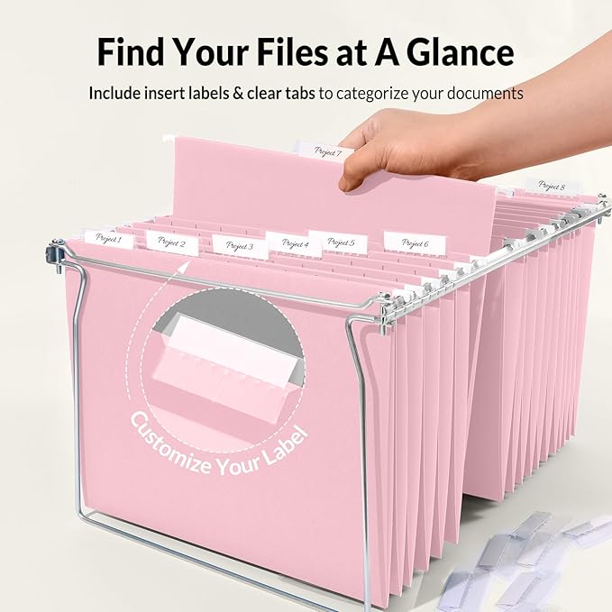 SUNEE 6 Pack Hanging File Folders, Pink Folders, Hanging File Folders Letter Size with 1/5-cut Tabs, Stay Organized for Your Home and Office Bulk File and Documents