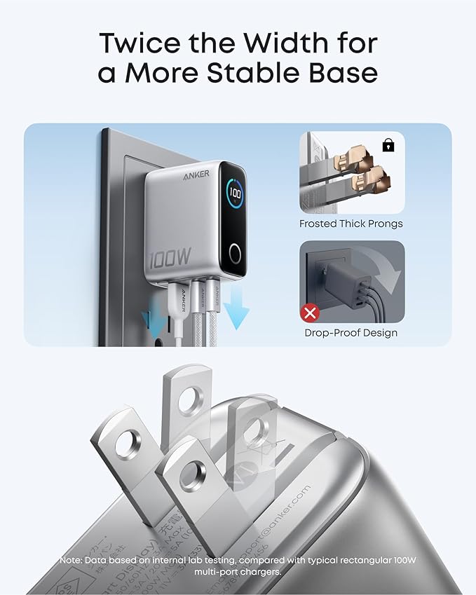 Anker Charger, 100W Max Ultra-Compact 3-Port GaN USB C Charger Block with Smart Display and Touch Control, Fast Wall Adapter for iPhone 17/16 Series, iPad, MacBook (Include Charge Cable, Non-Battery)
