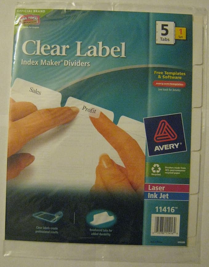 Avery - Index Maker Clear Label Dividers With 5 Tabs (11416) Pack Of 3
